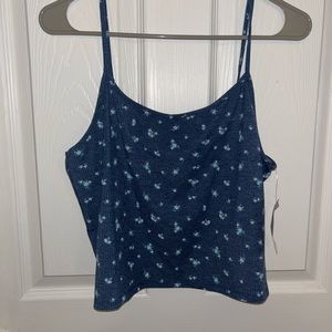 American Eagle Floral Cropped Ribbed Tank Top